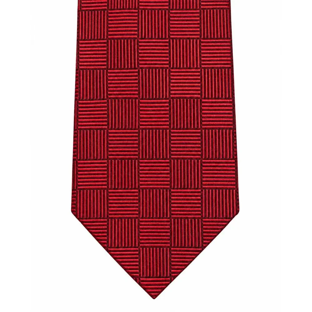 Christian Tyler Men’s Red Black Geometric Necktie Textured Basketweave UK Made